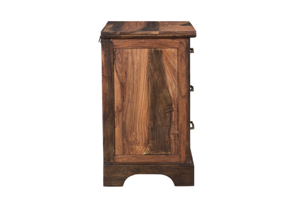 Homeroots 27" Dark Brown Three Drawer Solid Wood Nightstand   521188