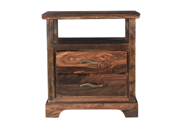 Homeroots 27" Dark Brown Two Drawer Solid Wood Nightstand   521189