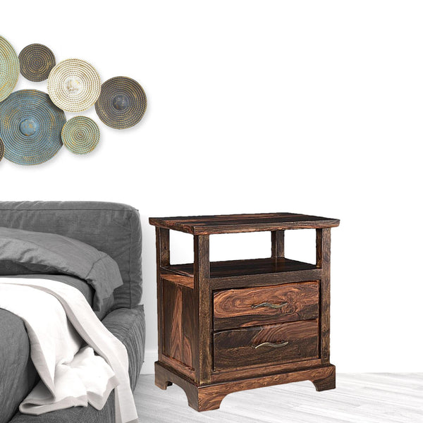 Homeroots 27" Dark Brown Two Drawer Solid Wood Nightstand   521189