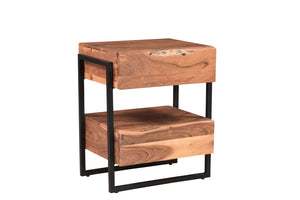 Homeroots 28" Brown Two Drawer Wood And  Metal Nightstand   521190