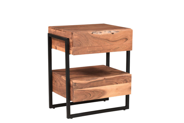 Homeroots 28" Brown Two Drawer Wood And  Metal Nightstand   521190