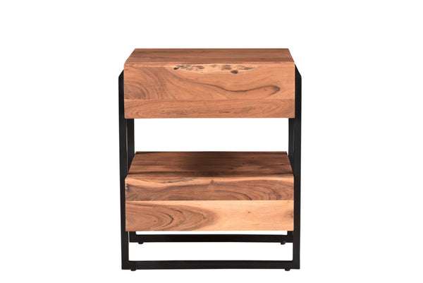 Homeroots 28" Brown Two Drawer Wood And  Metal Nightstand   521190