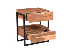 Homeroots 28" Brown Two Drawer Wood And  Metal Nightstand   521190