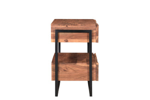 Homeroots 28" Brown Two Drawer Wood And  Metal Nightstand   521190