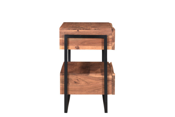 Homeroots 28" Brown Two Drawer Wood And  Metal Nightstand   521190