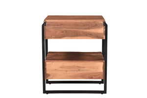 Homeroots 28" Brown Two Drawer Wood And  Metal Nightstand   521190