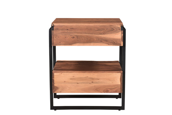 Homeroots 28" Brown Two Drawer Wood And  Metal Nightstand   521190