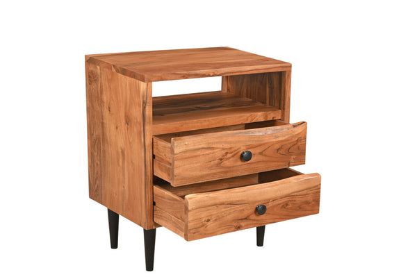 Homeroots 28" Brown Two Drawer Solid Wood Nightstand   521191