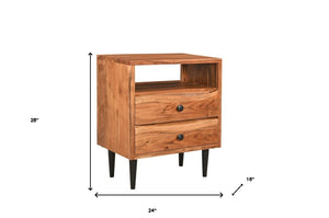 Homeroots 28" Brown Two Drawer Solid Wood Nightstand   521191
