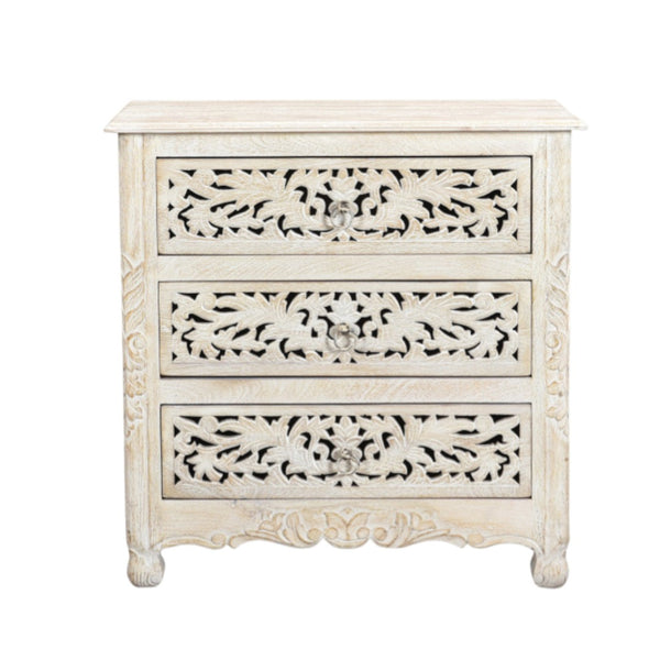 HomeRoots 30" Rustic Solid Wood Nightstand with Three Drawers & Open Shelf - Vintage Charm for Any Room 521193