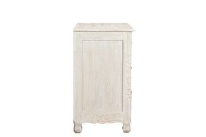 Homeroots 30" Distressed White Three Drawer Floral Carved Solid Wood Nightstand   521193