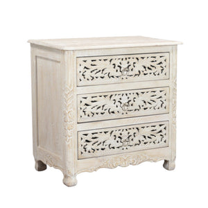 HomeRoots 30" Rustic Solid Wood Nightstand with Three Drawers & Open Shelf - Vintage Charm for Any Room 521193