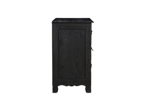 Homeroots 30" Distressed Black Three Drawer Floral Carved Solid Wood Nightstand   521194