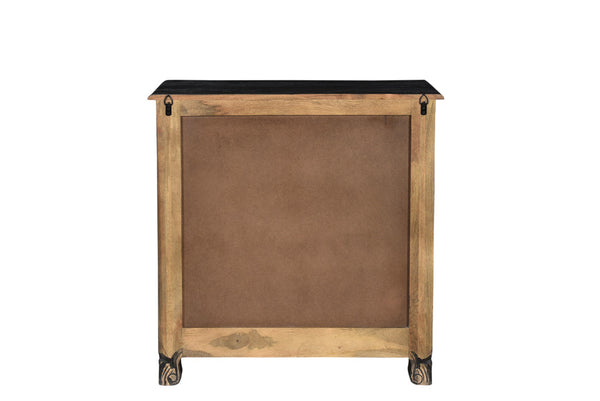 Homeroots 30" Distressed Black Three Drawer Floral Carved Solid Wood Nightstand   521194