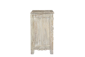 Homeroots 30" Distressed Gray Three Drawer Floral Carved Solid Wood Nightstand   521195