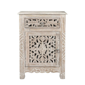 HomeRoots 30" Rustic White Solid Wood Nightstand with Drawer & Open Shelf for Timeless Bedroom Charm 521197