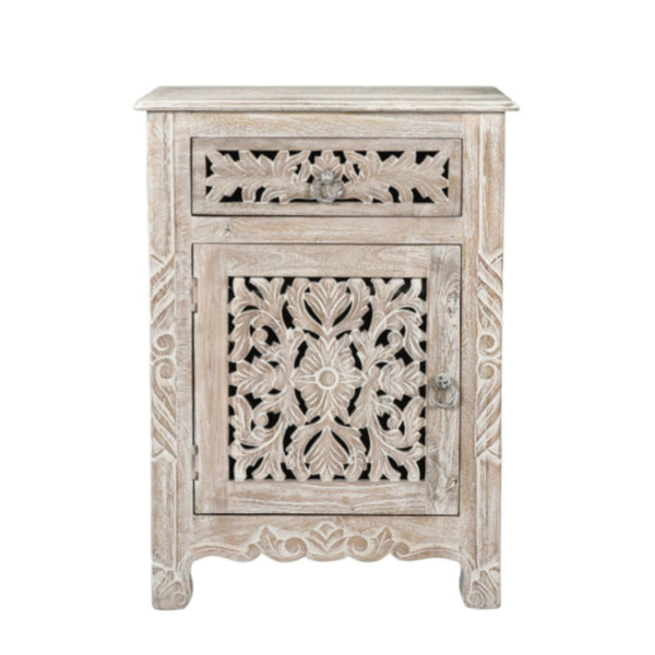 HomeRoots 30" Rustic White Solid Wood Nightstand with Drawer & Open Shelf for Timeless Bedroom Charm 521197