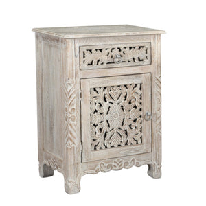 HomeRoots 30" Rustic White Solid Wood Nightstand with Drawer & Open Shelf for Timeless Bedroom Charm 521197