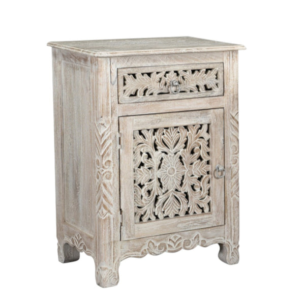 HomeRoots 30" Rustic White Solid Wood Nightstand with Drawer & Open Shelf for Timeless Bedroom Charm 521197