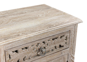 Homeroots 30" Distressed White One Drawer Floral Carved Solid Wood Nightstand   521197