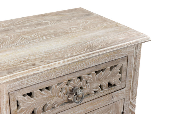 Homeroots 30" Distressed White One Drawer Carved Floral Solid Wood Nightstand   521198