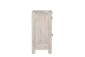 Homeroots 30" Distressed White One Drawer Carved Floral Solid Wood Nightstand   521198