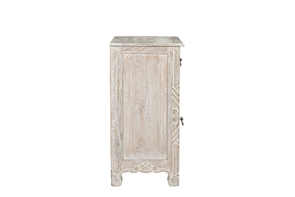 Homeroots 30" Distressed White One Drawer Carved Floral Solid Wood Nightstand   521198