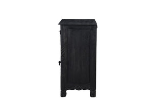 Homeroots 30" Distressed Black One Drawer Floral Carved Solid Wood Nightstand   521199