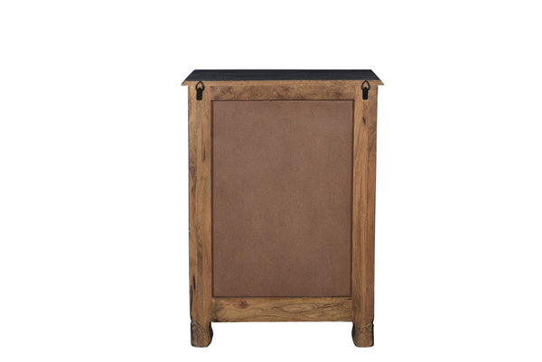 Homeroots 30" Distressed Black One Drawer Floral Carved Solid Wood Nightstand   521199