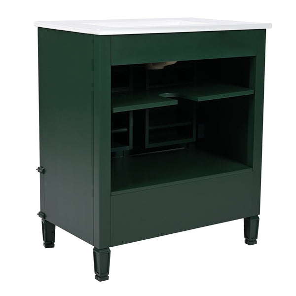 English Elm Christopher Knight Home® - 60" Bathroom Vanity Double Sink Freestanding Set with Ceramic Tops, Ample Adjustable Storage Green N759S313313F