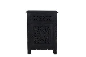 Homeroots 30" Distressed Black One Drawer Carved Floral Solid Wood Nightstand   521200
