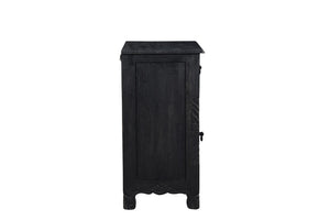 Homeroots 30" Distressed Black One Drawer Carved Floral Solid Wood Nightstand   521200