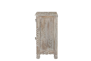 Homeroots 30" Distressed Gray One Drawer Carved Floral Solid Wood Nightstand   521201