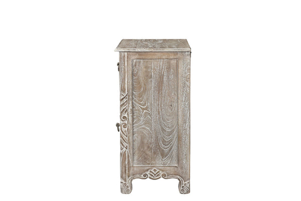 Homeroots 30" Distressed Gray One Drawer Carved Floral Solid Wood Nightstand   521201