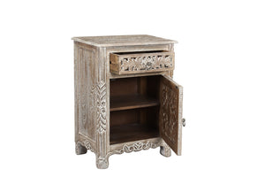 Homeroots 22" Gray One Drawer One Door Floral Carved Nightstand   521202