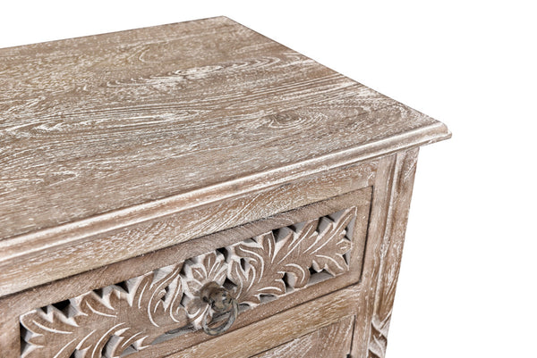 Homeroots 22" Gray One Drawer One Door Floral Carved Nightstand   521202