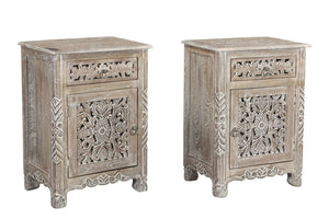 Homeroots 22" Gray One Drawer One Door Floral Carved Nightstand   521202