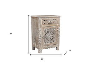 Homeroots 22" Gray One Drawer One Door Floral Carved Nightstand   521202
