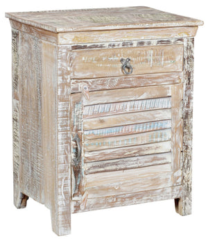 HomeRoots 30" White Solid Wood Nightstand - Distressed Vintage Charm with Drawer & Open Shelf for Storage 521206