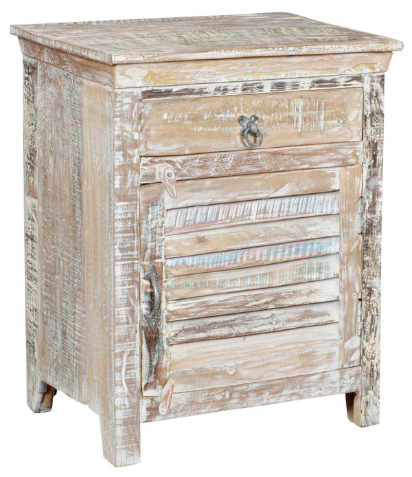 HomeRoots 30" White Solid Wood Nightstand - Distressed Vintage Charm with Drawer & Open Shelf for Storage 521206