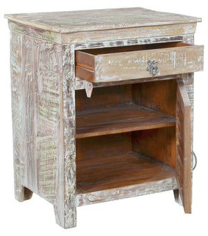 HomeRoots 30" White Solid Wood Nightstand - Distressed Vintage Charm with Drawer & Open Shelf for Storage 521206