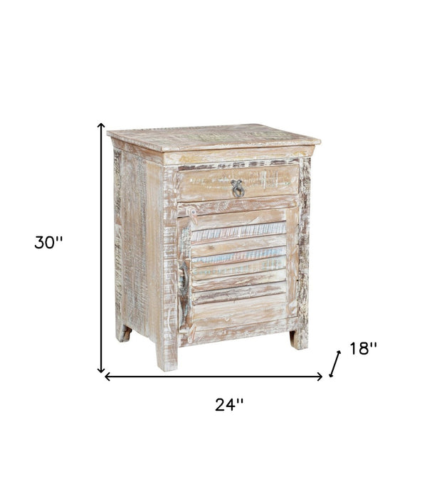 HomeRoots 30" White Solid Wood Nightstand - Distressed Vintage Charm with Drawer & Open Shelf for Storage 521206
