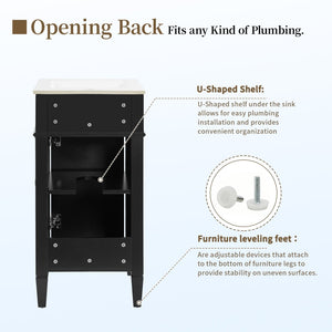English Elm 16-inch French Style Freestanding Vanity Set with Ceramic Sink and Soft Close Cabinet Black N710P405388B