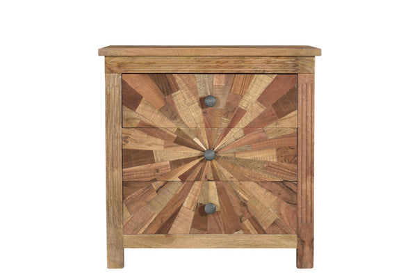 Homeroots 30" Brown Three Drawer Starburst Pattern Solid Wood Nightstand   521215