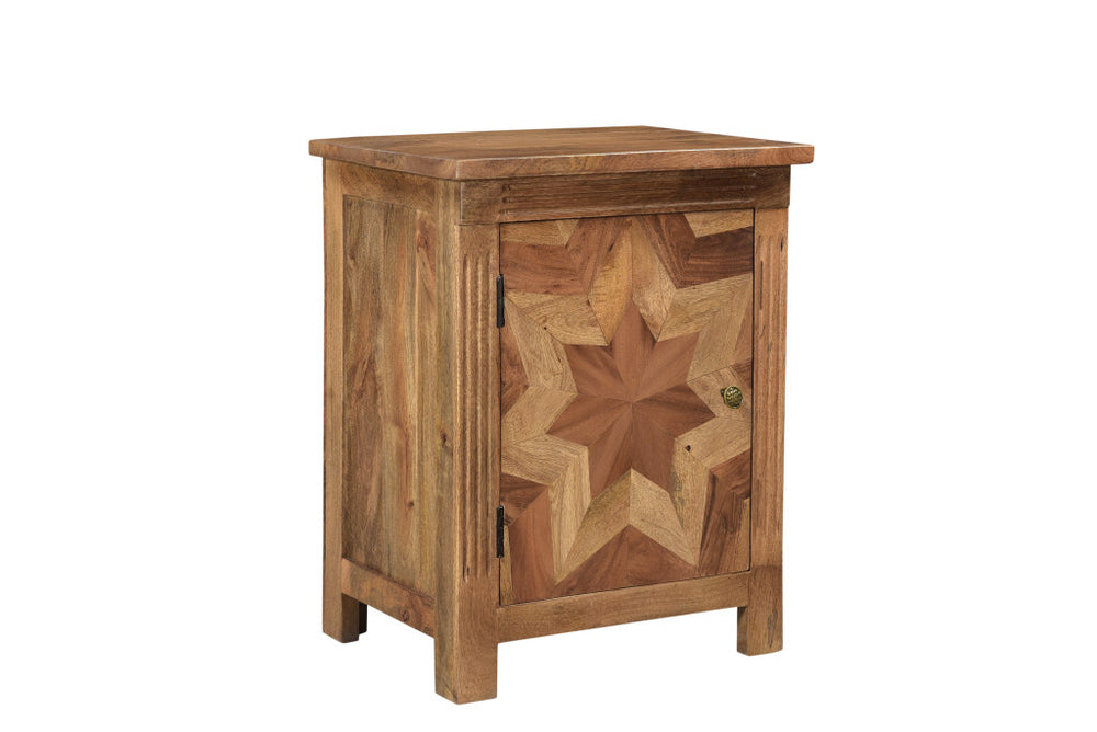 Homeroots 28" Brown Starburst Geometric Solid Wood Nightstand   521217