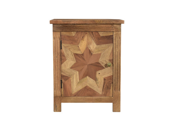Homeroots 28" Brown Starburst Geometric Solid Wood Nightstand   521217