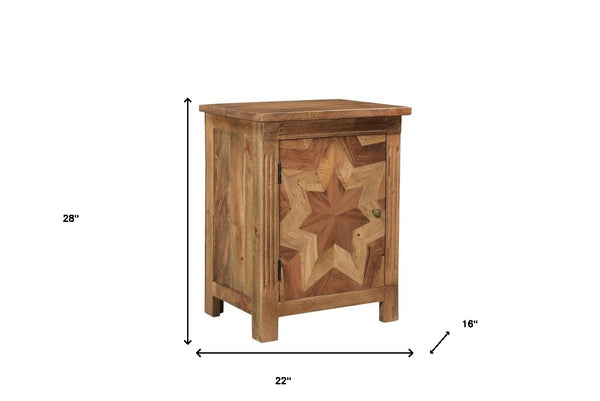 Homeroots 28" Brown Starburst Geometric Solid Wood Nightstand   521217