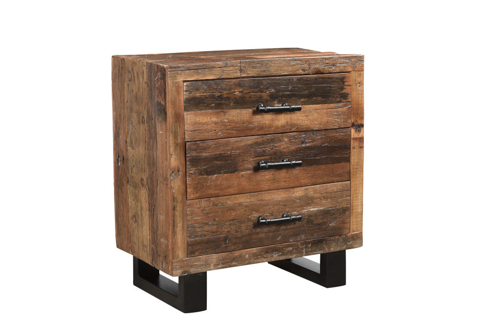 Homeroots 30" Distressed Dark Brown Three Drawer Wood And Metal Nightstand   521225