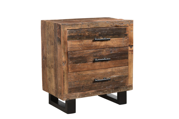 Homeroots 30" Distressed Dark Brown Three Drawer Wood And Metal Nightstand   521225
