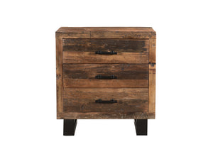 Homeroots 30" Distressed Dark Brown Three Drawer Wood And Metal Nightstand   521225